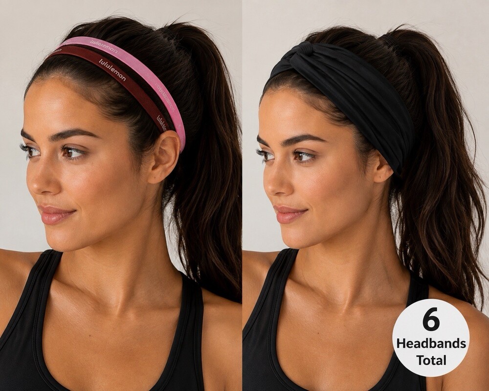 Lululemon Skinny Headbands + Black Wide Headbands Women’s Workout Lot of 6